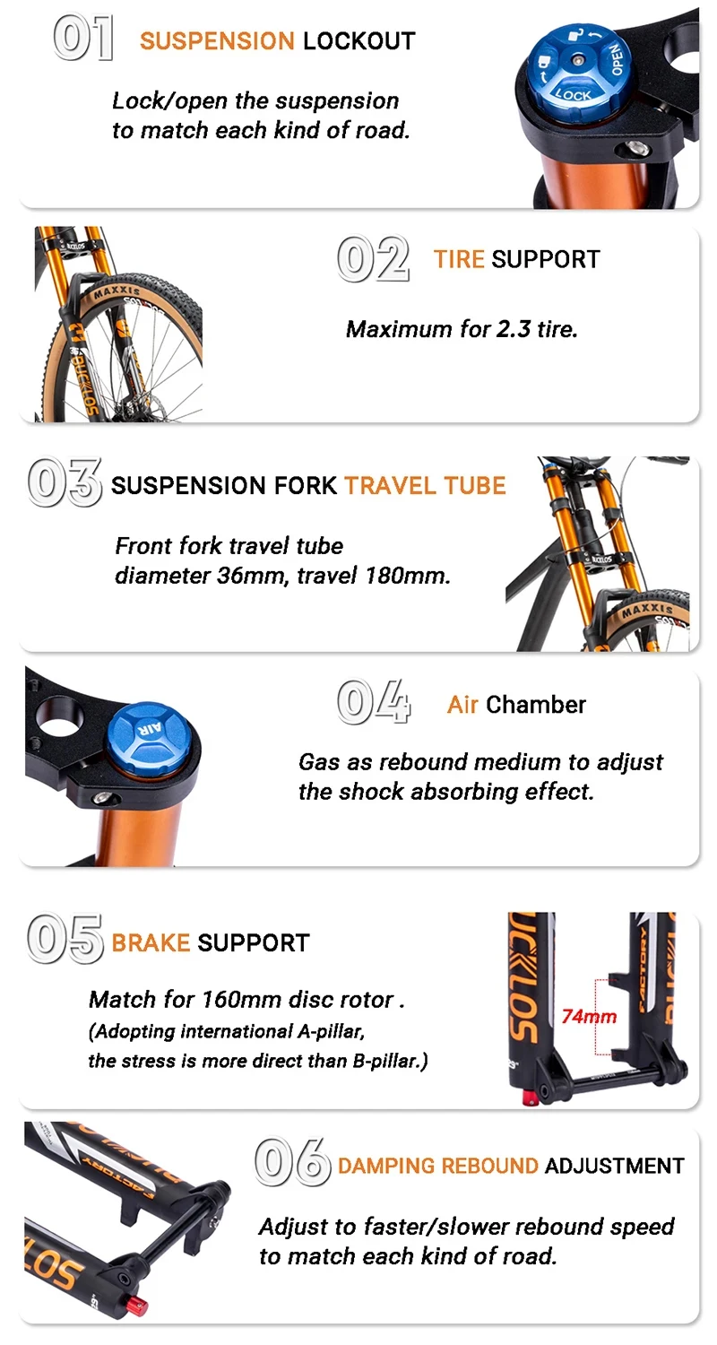 BUCKLOS 27.5/29 Inch Bike Boost Fork 15*110mm Travel 180mm MTB Air Fork Dual Crown Downhill Bike Suspension Fork Bicycle Parts