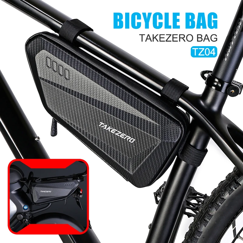 TAKEZERO TZ04 Bicycle Triangle Frame Bag Hard Shell Zipper Storage Three Mounting Straps Left Right Options MTB Road Cycling