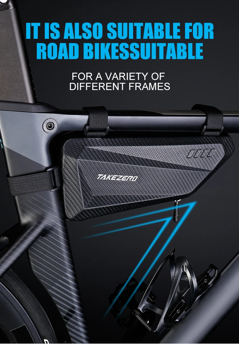 TAKEZERO TZ04 Bicycle Triangle Frame Bag Hard Shell Zipper Storage Three Mounting Straps Left Right Options MTB Road Cycling