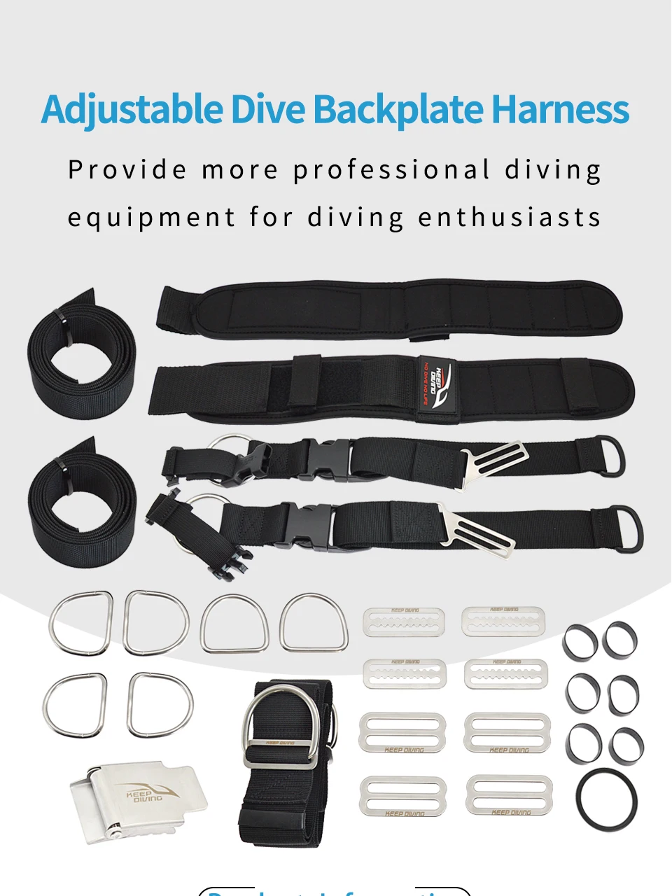 Scuba Diving Adjustable Backplate Harness Set BCD Ultralight Backplane Accessories Crotch Strap Weight Belt Dive Accessories