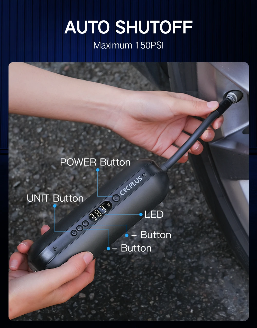 CYCPLUS A2 Air Compressor Wireless Bicycle Pump for Car Tire High Pressure 150psi Portable Smart Air Inflator for MTB Bike Ball