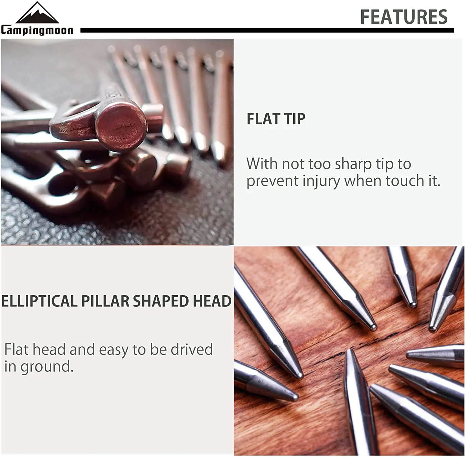 Campingmoon R30-8 Outdoor Camping Pile Nail Camping Accessories 8-Piece Stainless Steel Camp Nail Set