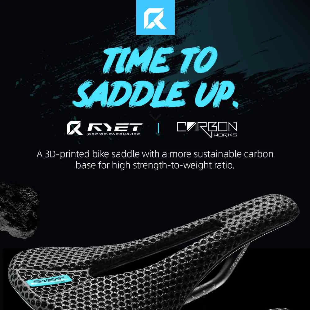 RYET Carbon Fiber 3D Printed Bike Saddle Super Light Road MTB Mountain Racing Seating Bicycle Seat Cushion Cycling Accessories
