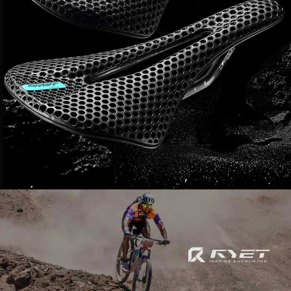 RYET Carbon Fiber 3D Printed Bike Saddle Super Light Road MTB Mountain Racing Seating Bicycle Seat Cushion Cycling Accessories