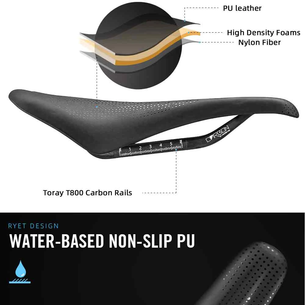RYET Carbon Fiber 3D Printed Bike Saddle Super Light Road MTB Mountain Racing Seating Bicycle Seat Cushion Cycling Accessories