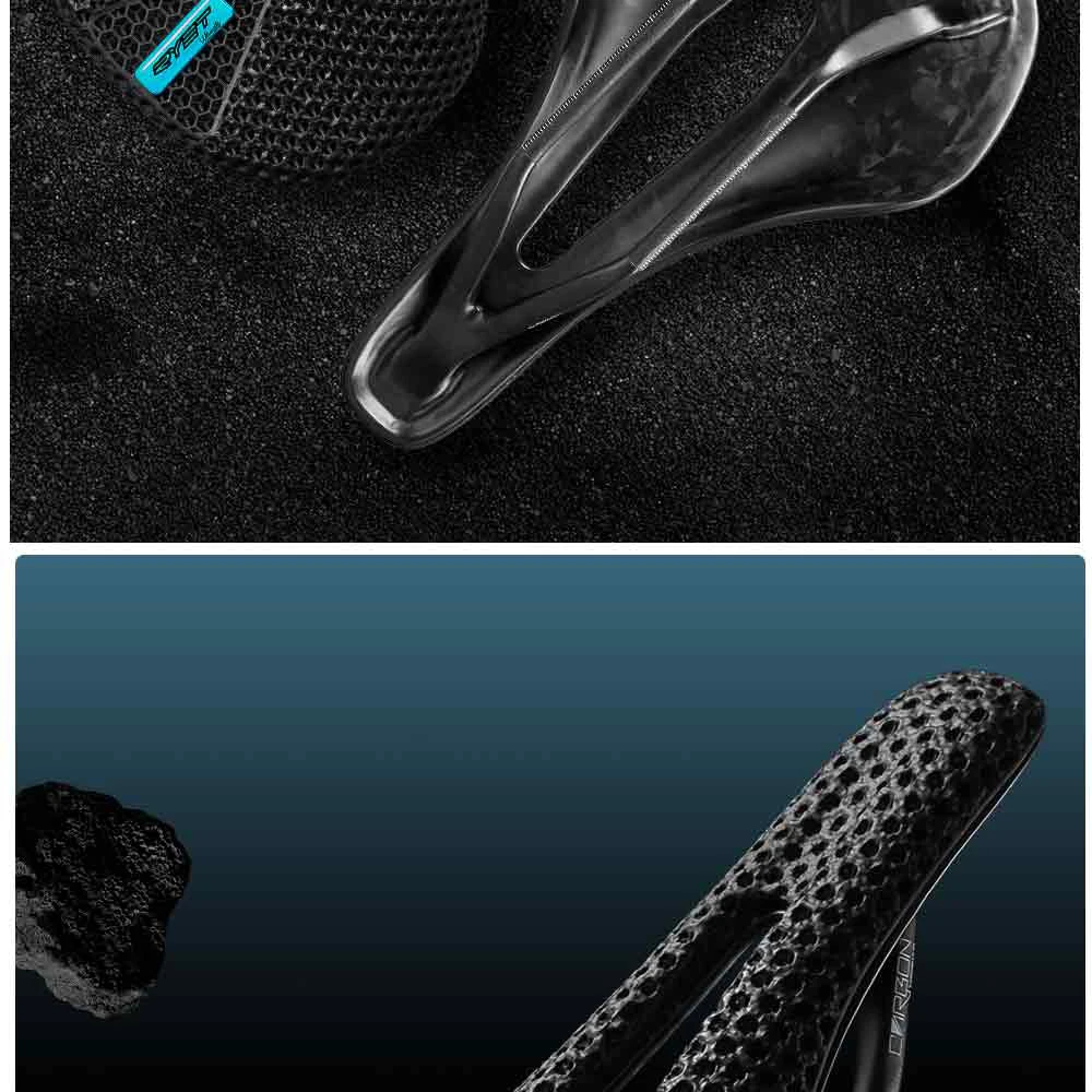 RYET Carbon Fiber 3D Printed Bike Saddle Super Light Road MTB Mountain Racing Seating Bicycle Seat Cushion Cycling Accessories