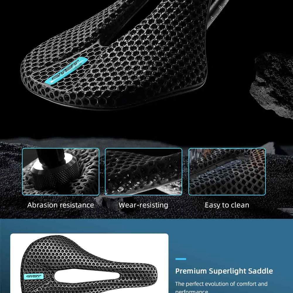RYET Carbon Fiber 3D Printed Bike Saddle Super Light Road MTB Mountain Racing Seating Bicycle Seat Cushion Cycling Accessories