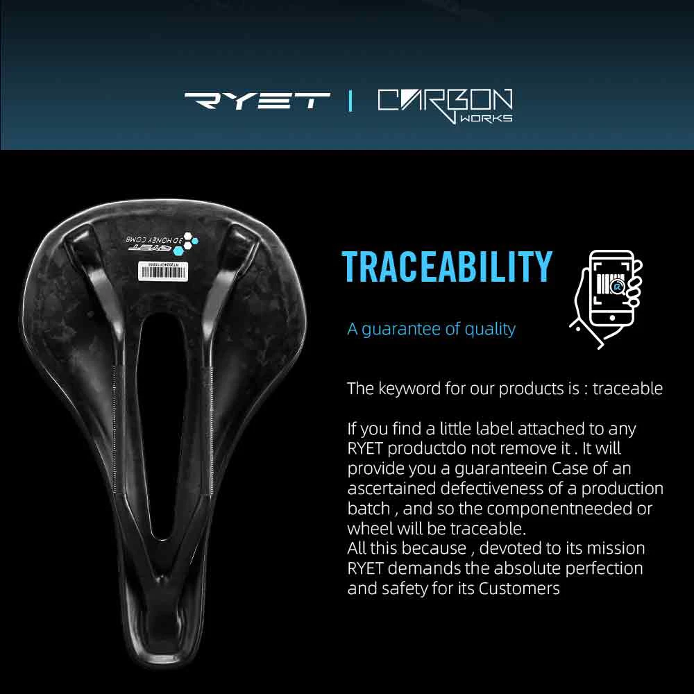 RYET Carbon Fiber 3D Printed Bike Saddle Super Light Road MTB Mountain Racing Seating Bicycle Seat Cushion Cycling Accessories