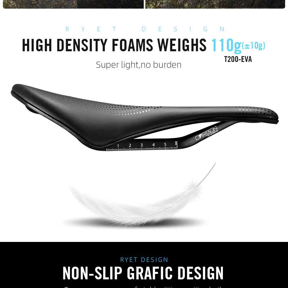 RYET Carbon Fiber 3D Printed Bike Saddle Super Light Road MTB Mountain Racing Seating Bicycle Seat Cushion Cycling Accessories