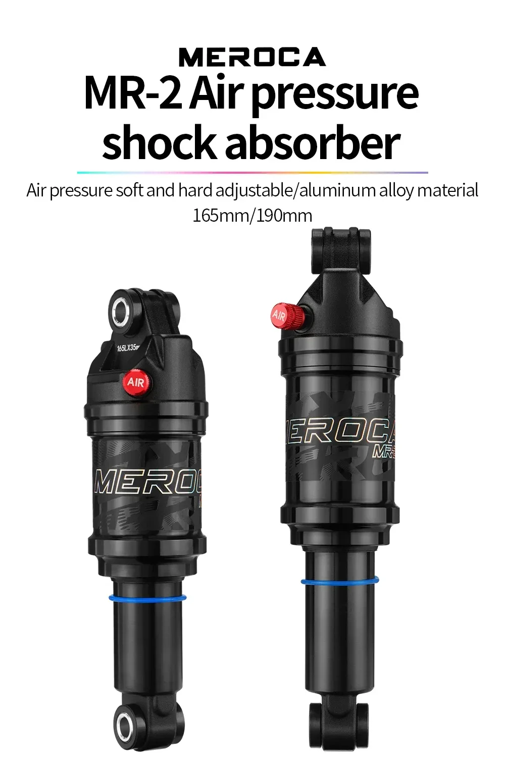 MEROCA Bicycle Air Shock Absorber 125mm/150mm/165mm/190mm Length Adjustable Air Pressure Mountain Bike Air Shock Rear Shock