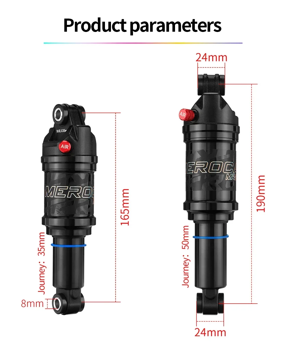 MEROCA Bicycle Air Shock Absorber 125mm/150mm/165mm/190mm Length Adjustable Air Pressure Mountain Bike Air Shock Rear Shock