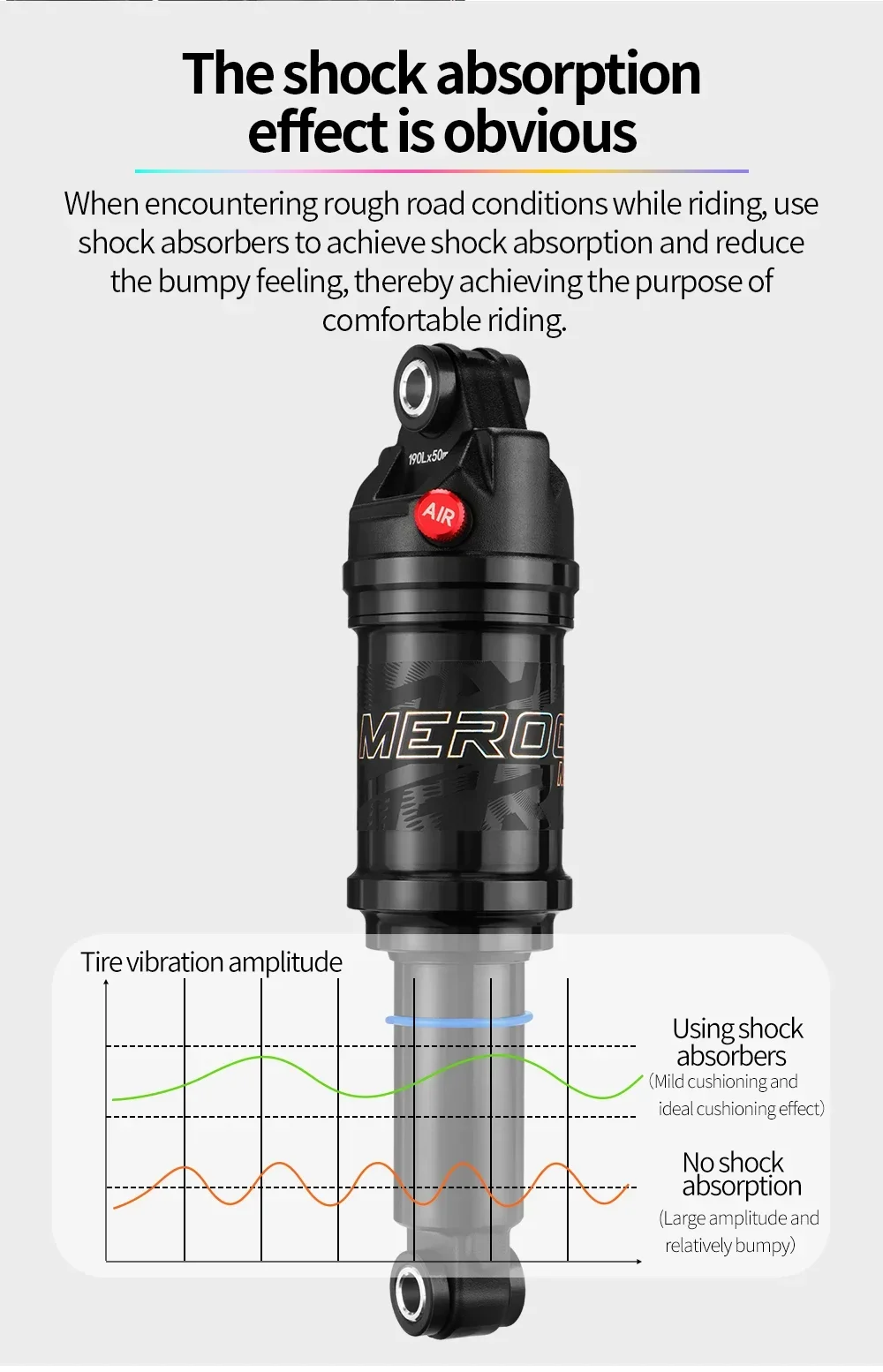 MEROCA Bicycle Air Shock Absorber 125mm/150mm/165mm/190mm Length Adjustable Air Pressure Mountain Bike Air Shock Rear Shock