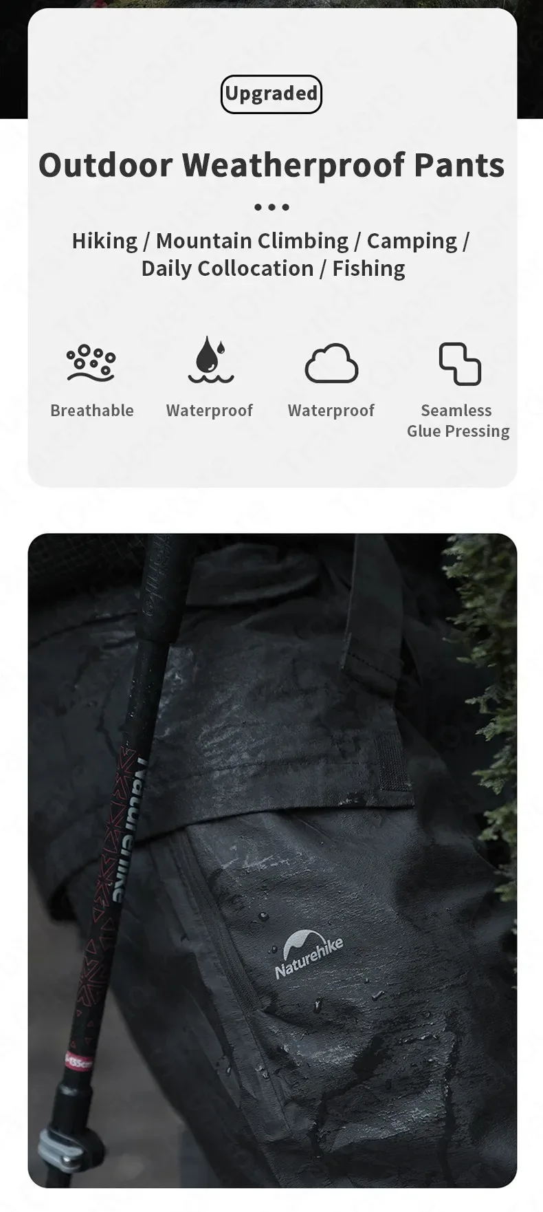 Naturehike Rainproof Pants Outdoor Hiking travel Waterproof Breathable Fishing Pants Ultralight Portable Windproof Camping Pants