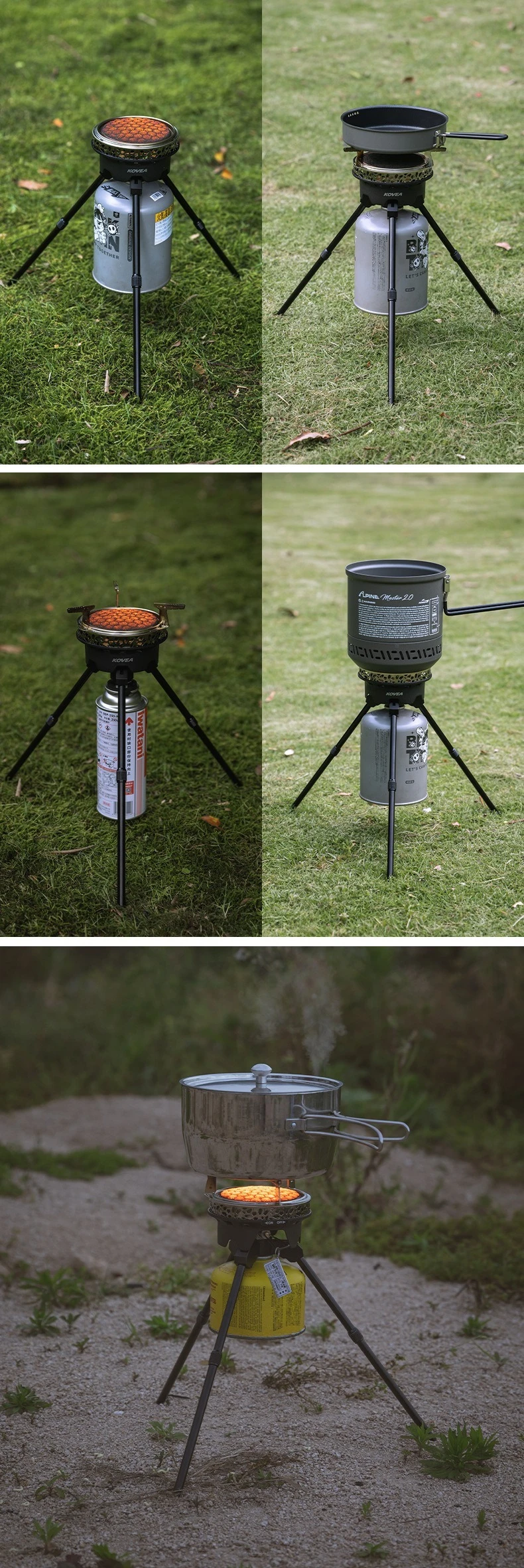 CAMPINGMOON Camping Multifunctional Stove Extension Bracket, Multifunctional Outdoor Portable Stove Head Tripod Bracket