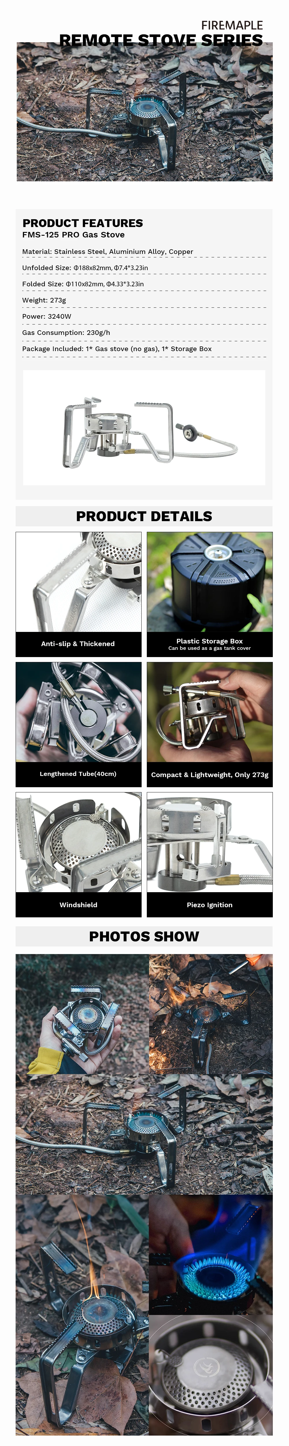 Fire-Maple Windproof Stove Split Gas Burner 3240W Outdoor Hiking Camping with Ignition Device Equipment Lightweight FMS-125PRO