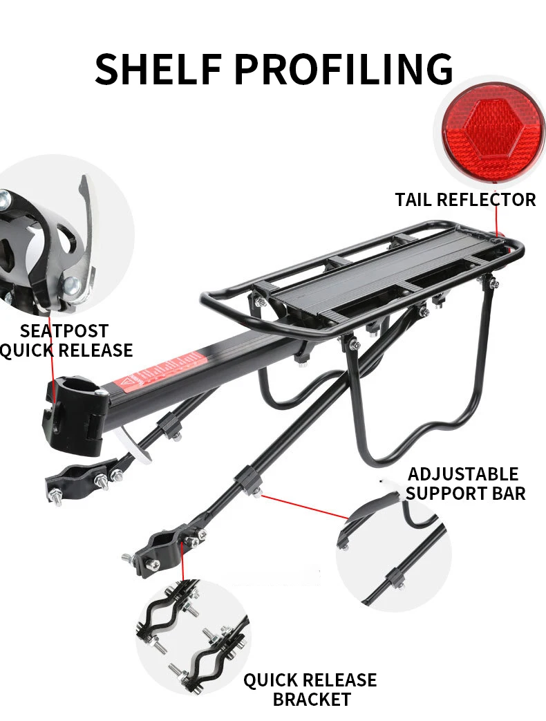 Mountain Bike Carrier With Reflective Plate Riding Equipment Quick Disassembly Aluminum Alloy Bicycle Rear Shelf Bicycle Parts
