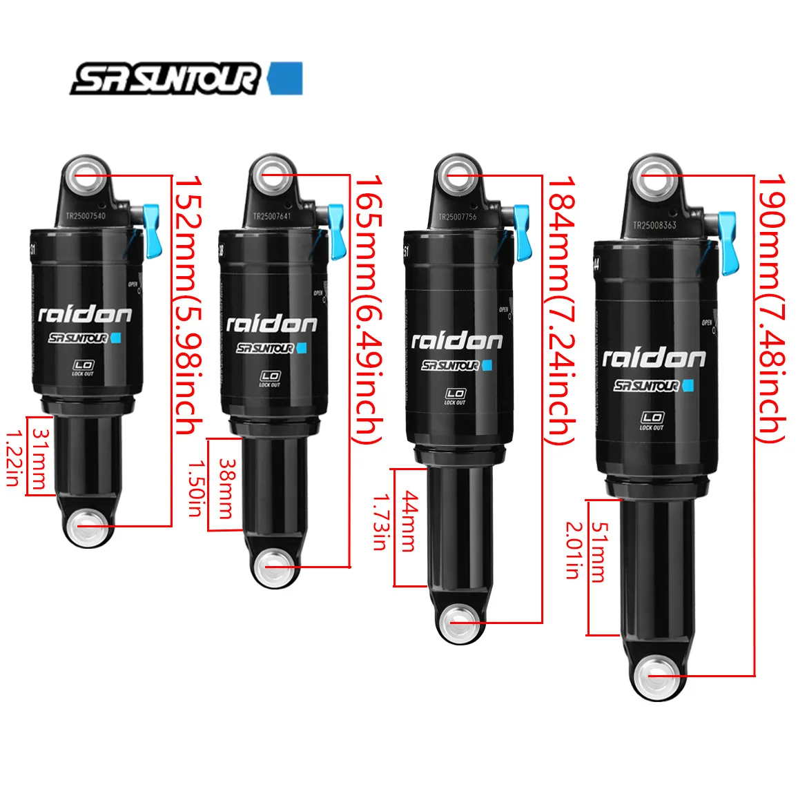SUNTOUR RAIDON Mountain Bike Shock Absorbers Bicycle Rear Shock Absorber XC Soft Tail Gas Pressure Lock Rear Bladder