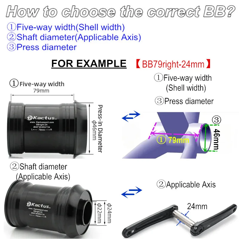 BB79 Bottom Brackets Axis 24mm Fit for Cervelo Bike Frame Pressfit 46mm Ceramic Bearing Adapt For SRAM GXP /SHIMANO Chainring