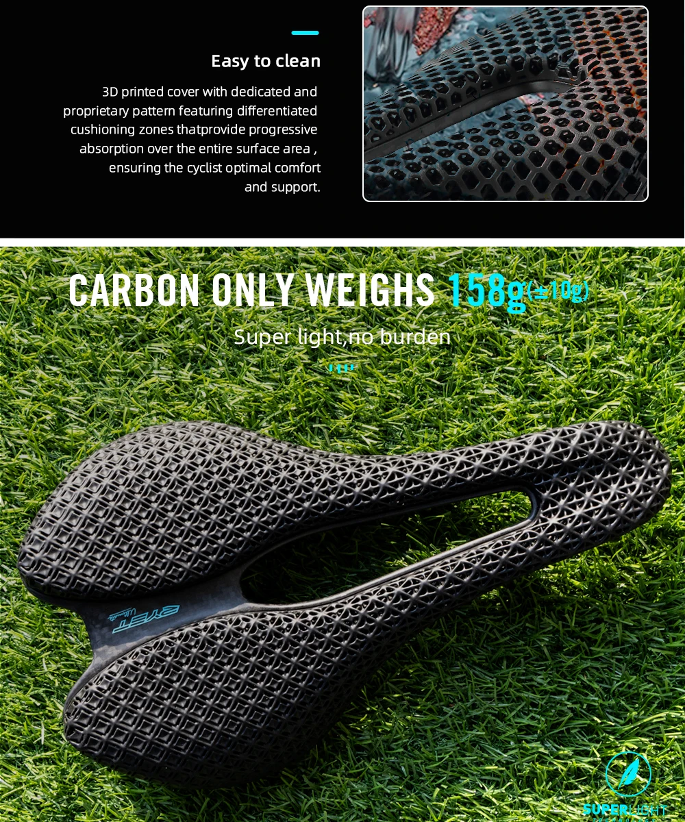 RYET 3D Printed Bicycle Saddle Ultralight Carbon EVA 245x145mm Bike Seating Part MTB Gravel Road Bike Seat Cycling Cushion