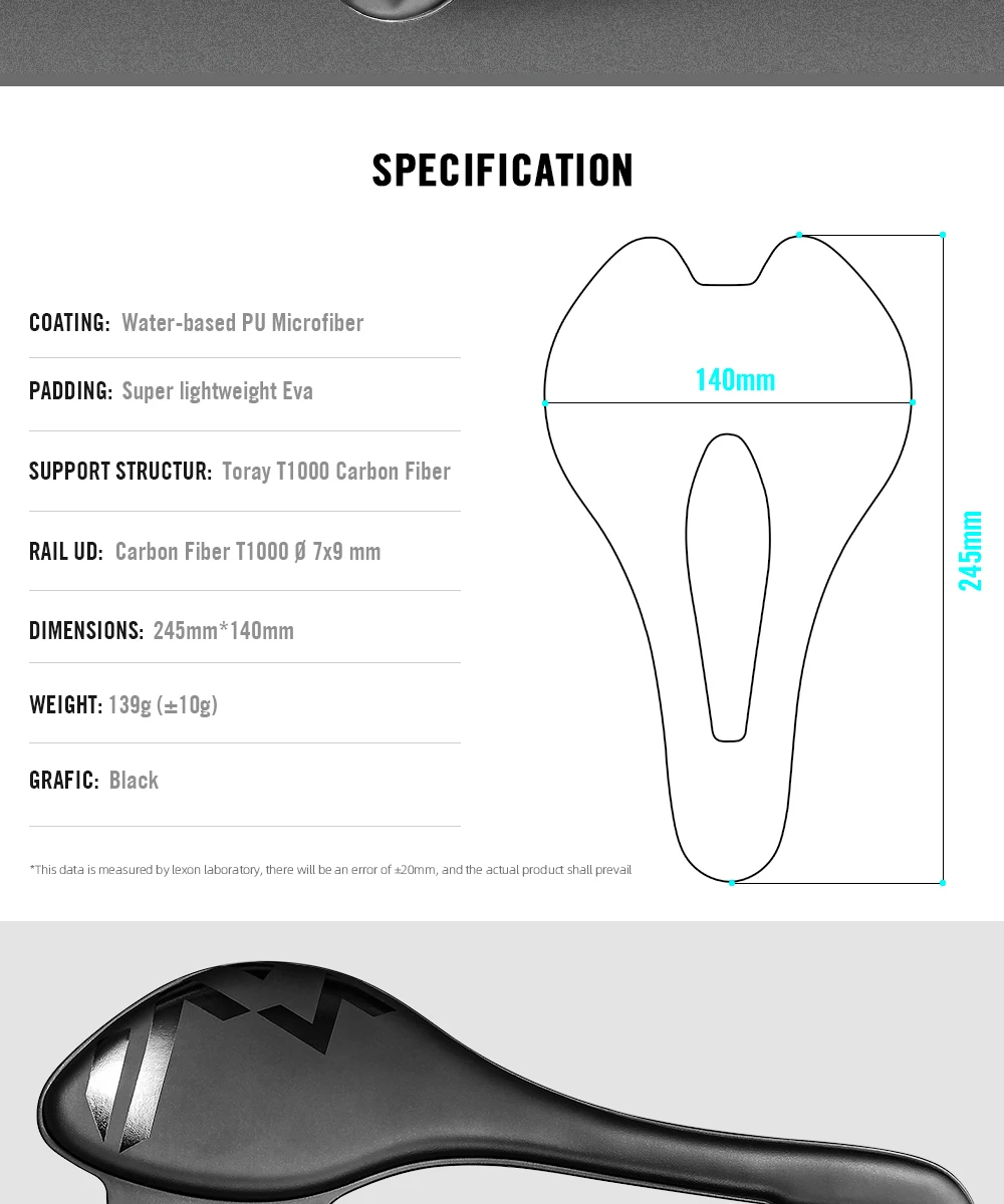 RYET 3D Printed Bicycle Saddle Ultralight Carbon EVA 245x145mm Bike Seating Part MTB Gravel Road Bike Seat Cycling Cushion
