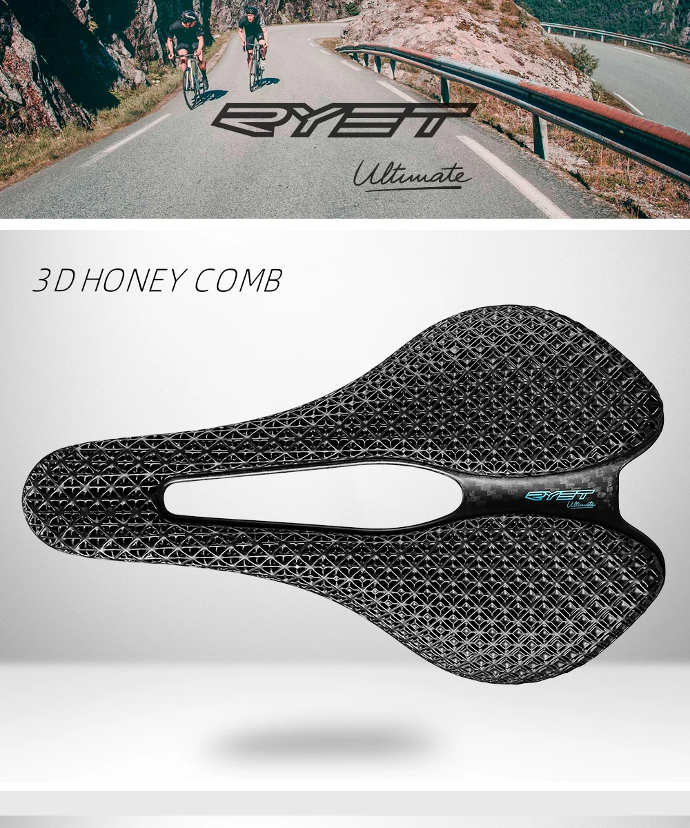 RYET 3D Printed Bicycle Saddle Ultralight Carbon EVA 245x145mm Bike Seating Part MTB Gravel Road Bike Seat Cycling Cushion