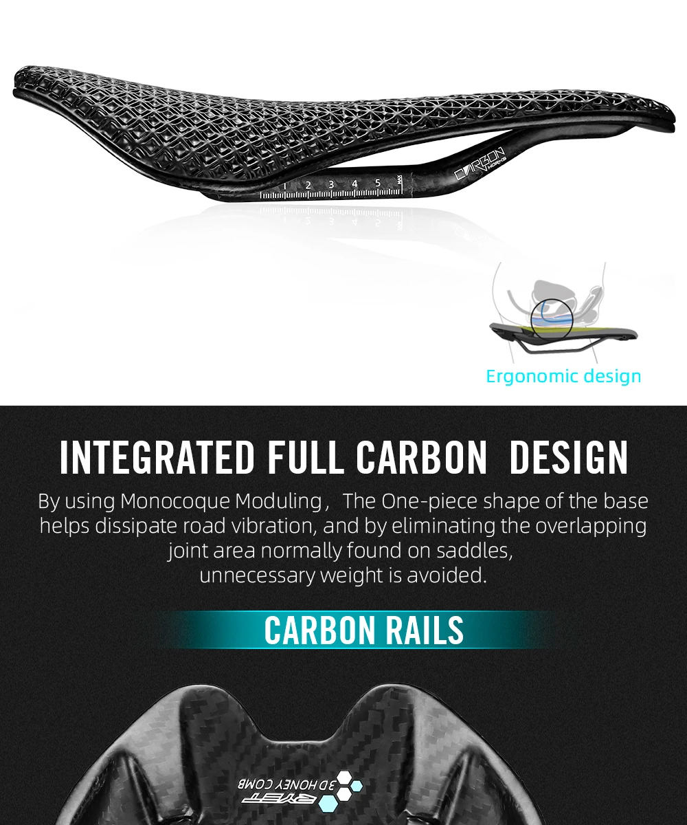 RYET 3D Printed Bicycle Saddle Ultralight Carbon EVA 245x145mm Bike Seating Part MTB Gravel Road Bike Seat Cycling Cushion