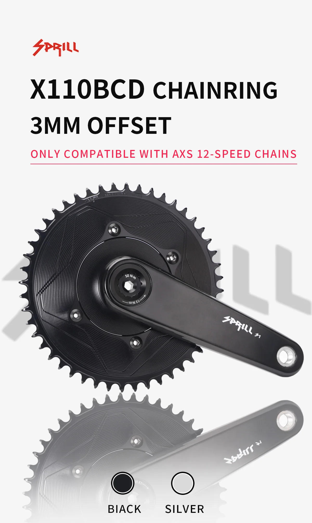 PASS QUEST SPRILL X110BCD AXS 3mm offset (4-bolt AERO) Round Narrow Wide Chainring