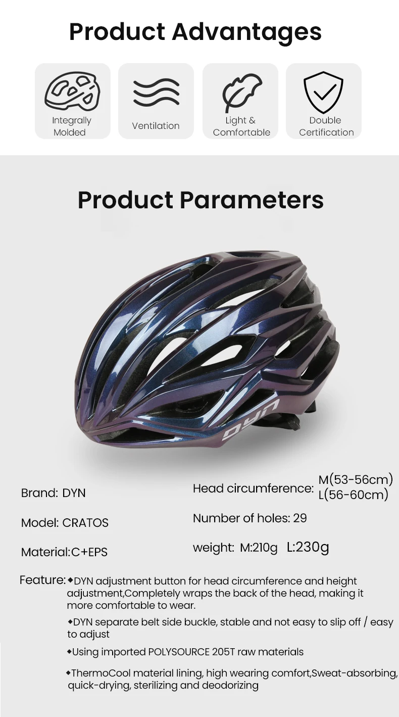 DYN CARTOS Cycling Helmet Ultralight Intergrally-molded MTB Bicycle Helmet Men Women Breathable Riding Sport Safety Helmet