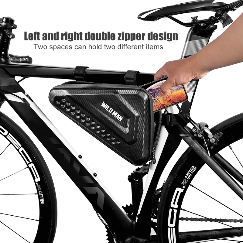 WILD MAN ES19 Bicycle Triangle Frame Bag PU EVA Hard Shell Dual Side Zipper Mesh Storage Hook and Loop Straps MTB Cycling Pouch