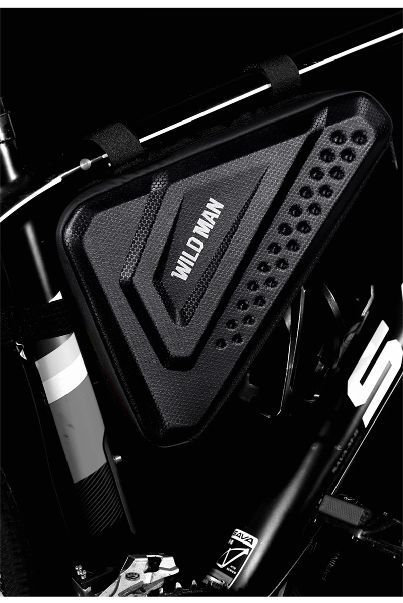 WILD MAN ES19 Bicycle Triangle Frame Bag PU EVA Hard Shell Dual Side Zipper Mesh Storage Hook and Loop Straps MTB Cycling Pouch