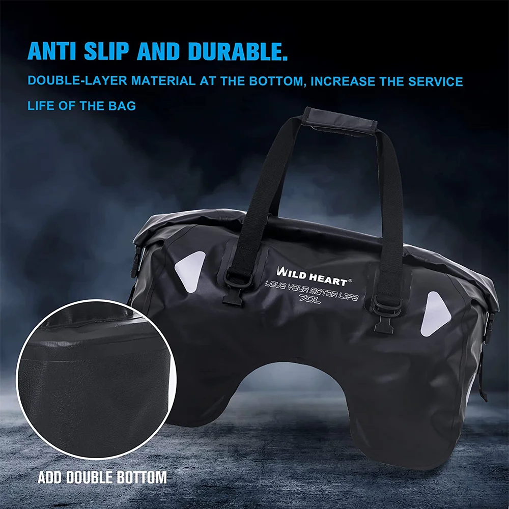 WILD HEART Waterproof Bag for Motorbike U-shaped Motorcycle Luggage Bag Waterproof PVC Material 70L Large Capacity Moto Bags