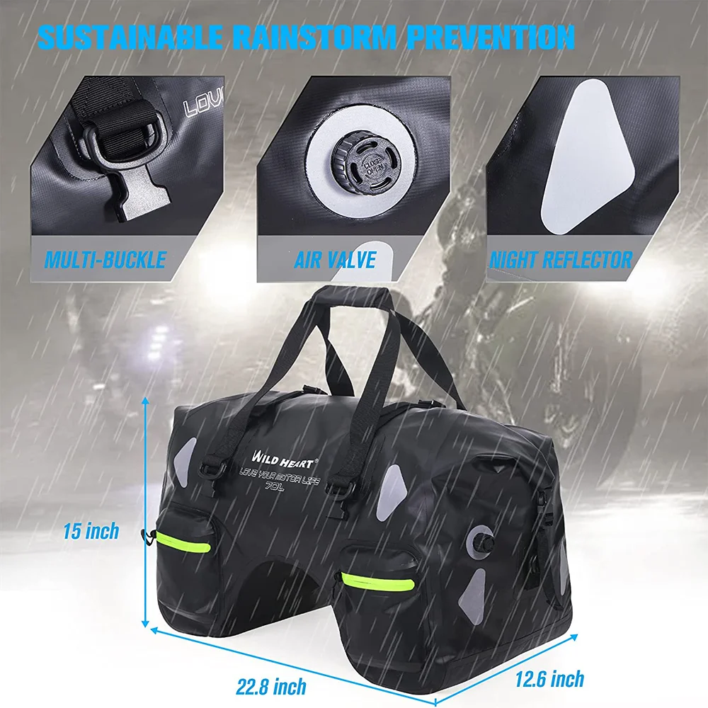 WILD HEART Waterproof Bag for Motorbike U-shaped Motorcycle Luggage Bag Waterproof PVC Material 70L Large Capacity Moto Bags