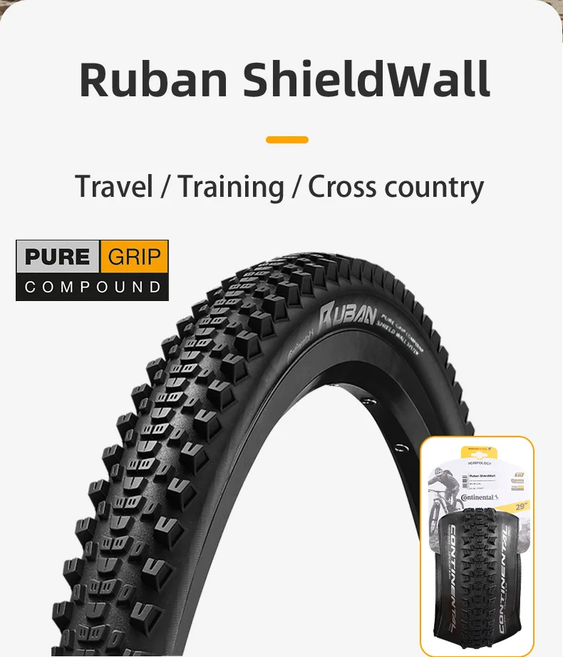Continental Ruban Mountain Bike Tyre 29x2.10 29x2.30 Pure Grip Compound Shield Wall System E25 Tubeless Ready Folding Tire