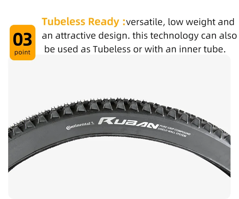 Continental Ruban Mountain Bike Tyre 29x2.10 29x2.30 Pure Grip Compound Shield Wall System E25 Tubeless Ready Folding Tire