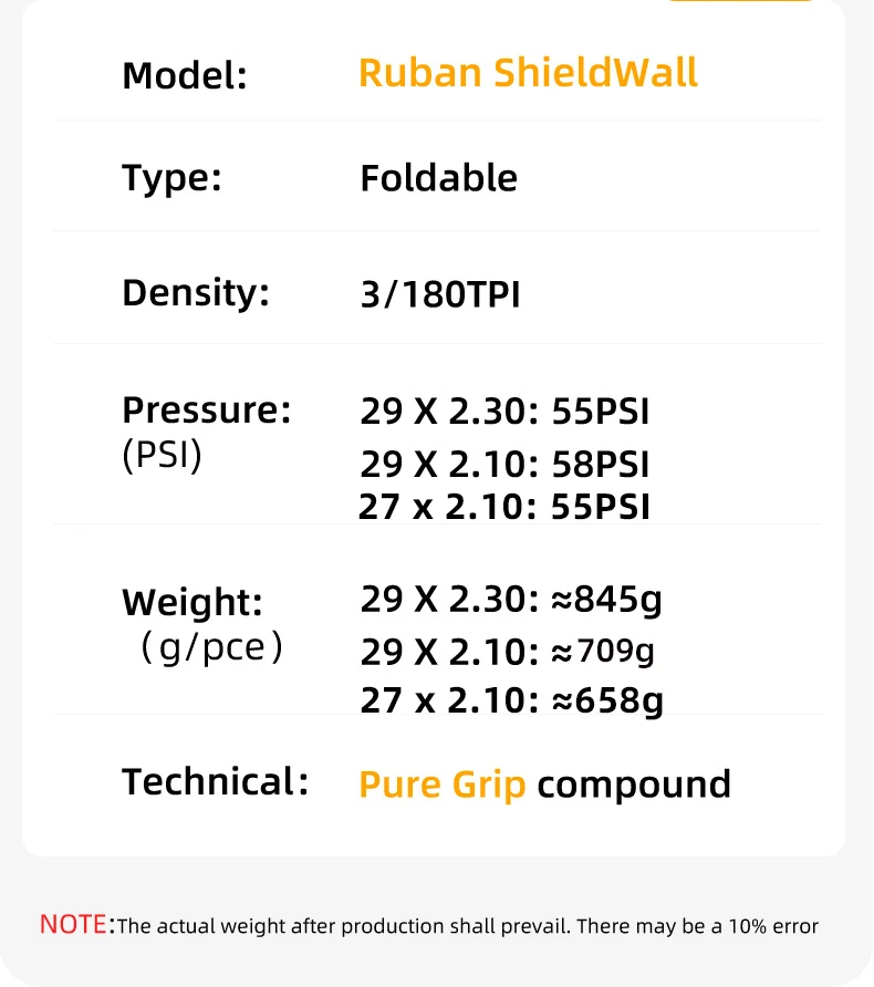 Continental Ruban Mountain Bike Tyre 29x2.10 29x2.30 Pure Grip Compound Shield Wall System E25 Tubeless Ready Folding Tire