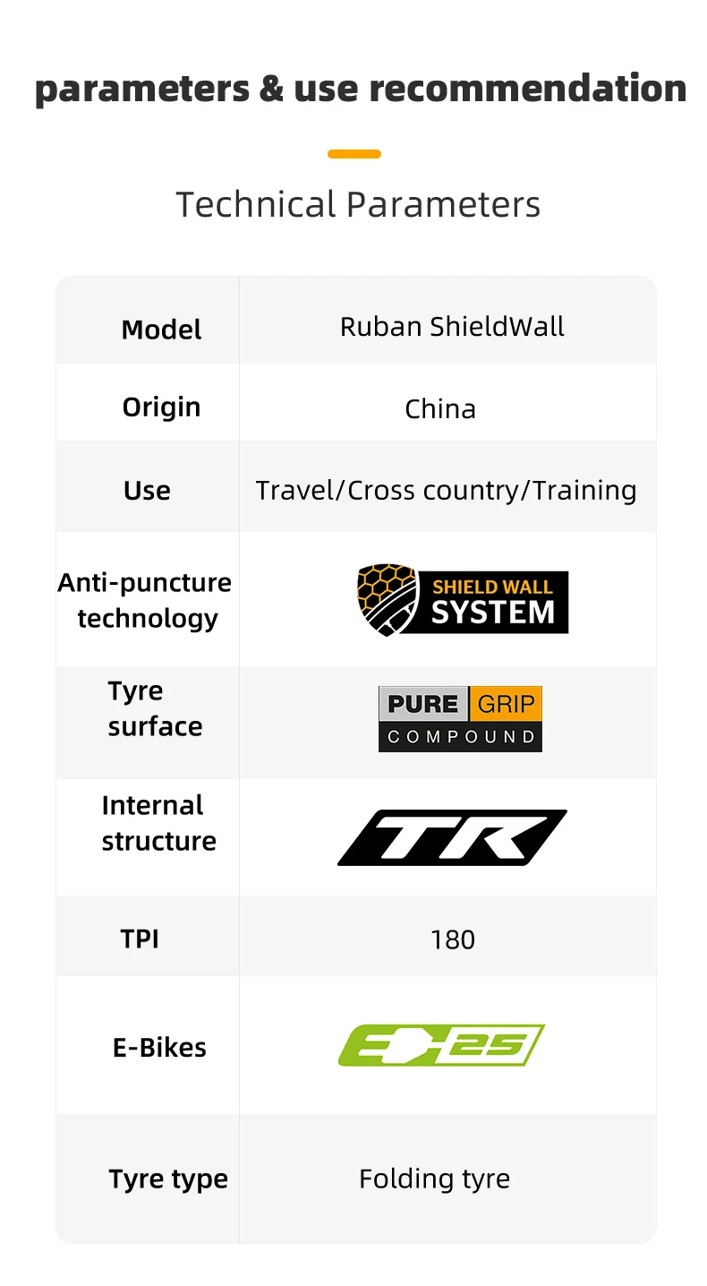 Continental Ruban Mountain Bike Tyre 29x2.10 29x2.30 Pure Grip Compound Shield Wall System E25 Tubeless Ready Folding Tire