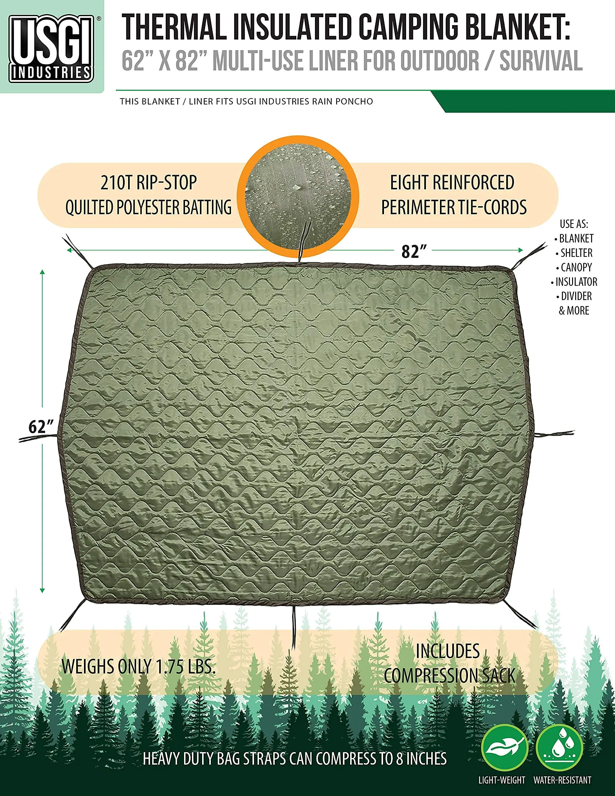 Welead Camo Woobie Ultralight Camping Quilt Travel Outdoor Camouflage Blanket Portable Warm Sleeping Bag Pad Poncho Hunting