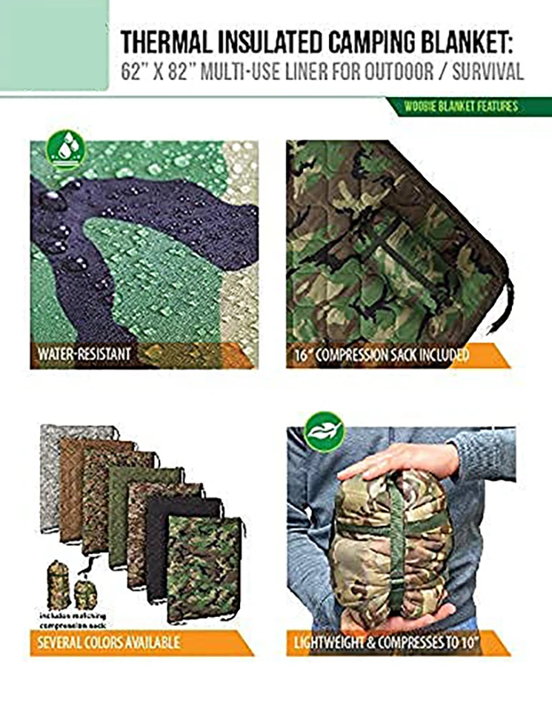 Welead Camo Woobie Ultralight Camping Quilt Travel Outdoor Camouflage Blanket Portable Warm Sleeping Bag Pad Poncho Hunting