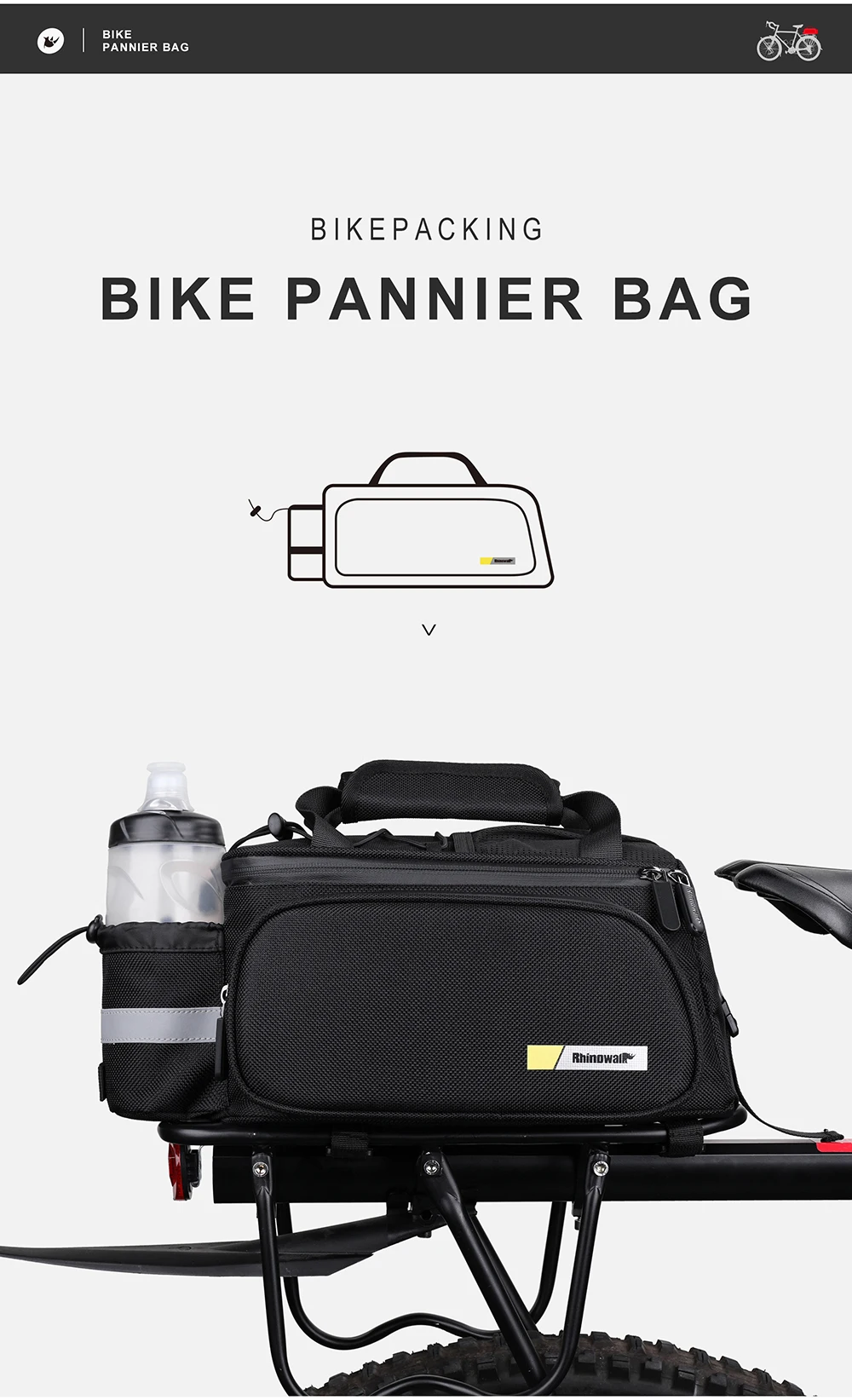 Rhinowalk Bicycle Carrier Bag Big Sale Rack Trunk Pannier Bag Cycling Multifunctional Large Capacity Travel Bag With Rain Cover