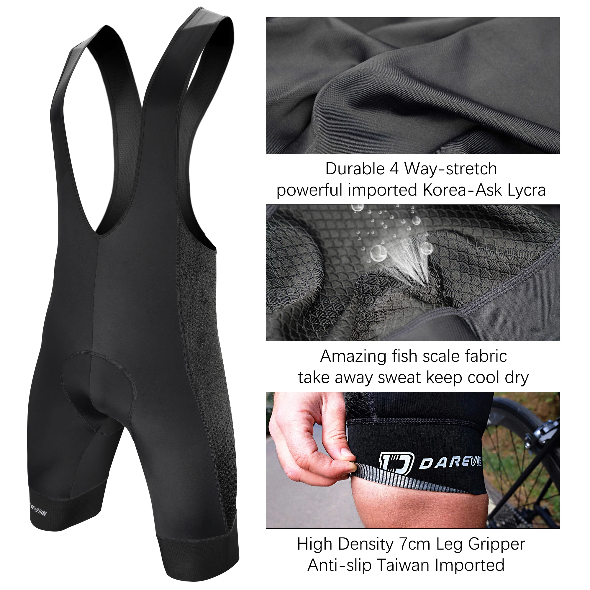 DAREVIE Cycling Bib Shorts 3D Gel Pad 6H Ride Men Cycling Shorts Downhill Pro Team Men Cycling Shorts Breathable 7CM Leg Gripper