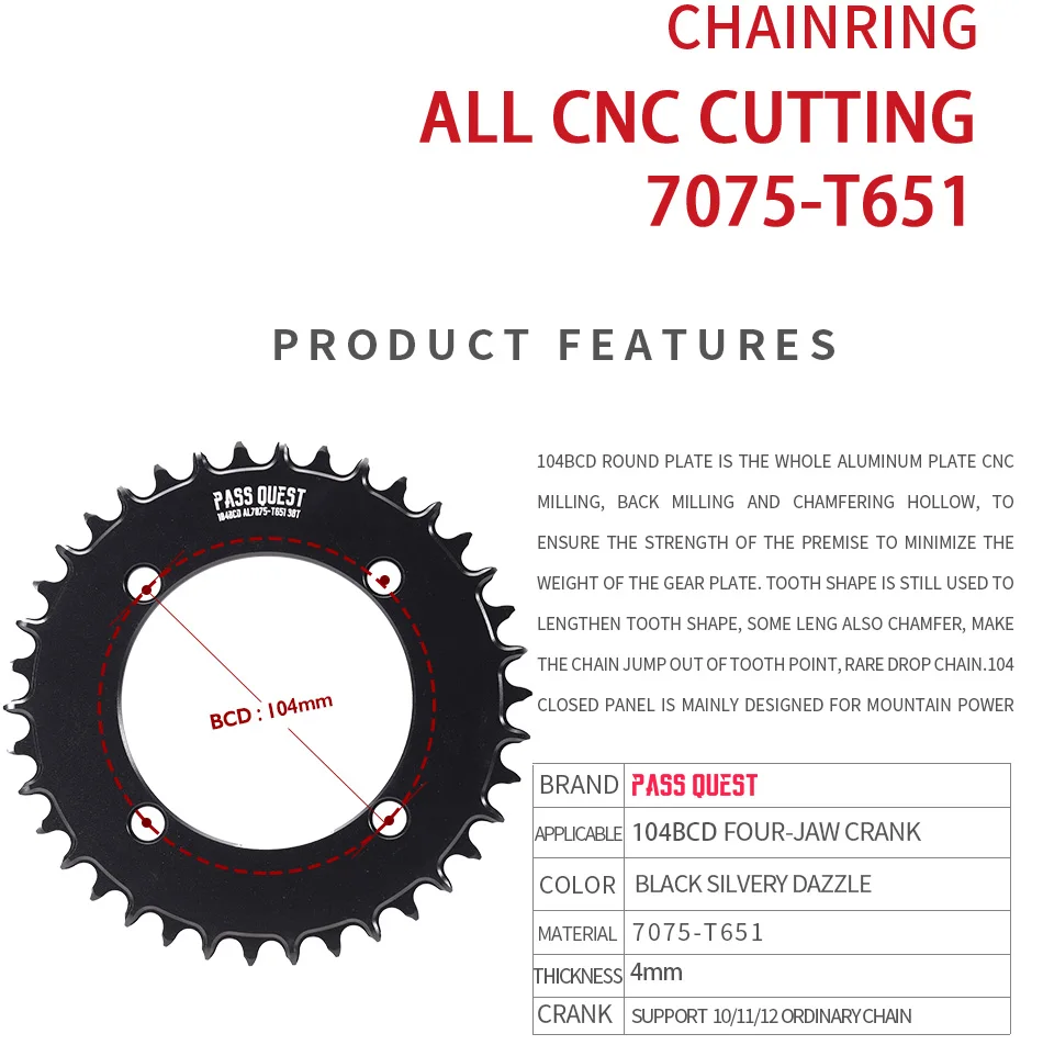 Colorful Closed Disc 104 BCD Round Mountain Bikes ChainWheel Chainrings Crankset 34T 36T 38T 40T 42T 44T 46T 48T