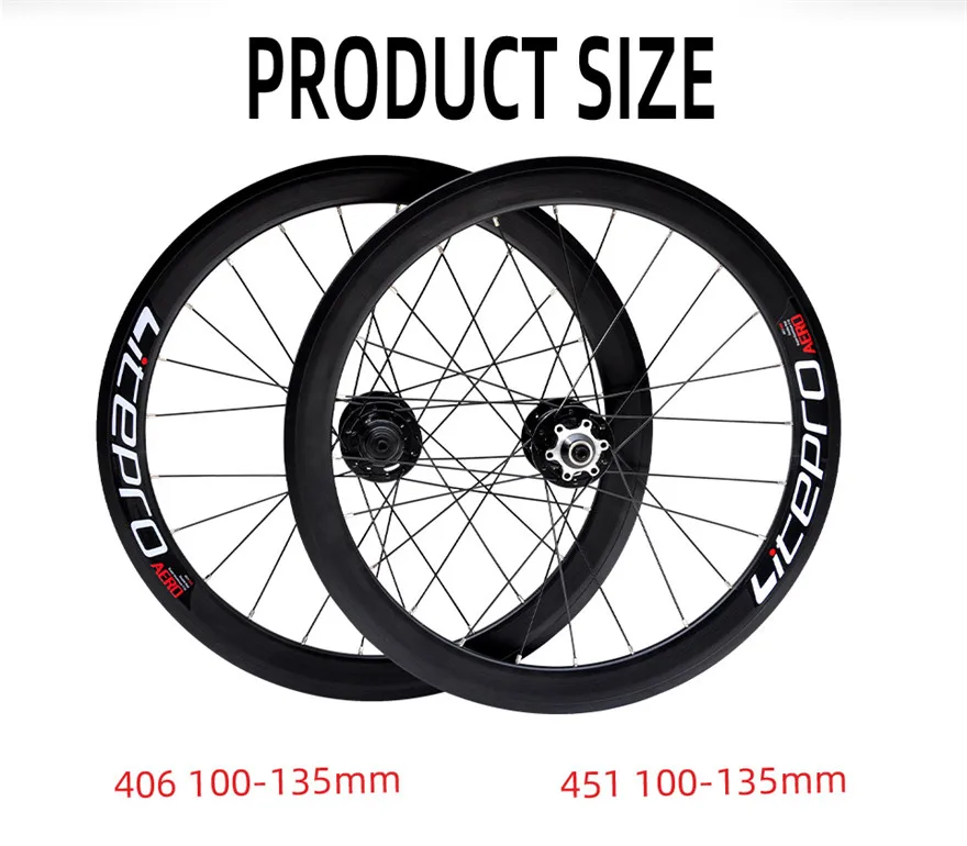 Litepro S42 AERO Folding Bike 20 Inch 406/451 V Disc Brake 11 Speed Wheelset 4 Sealed Bearing Alloy Wheels BMX Bicycle Rims