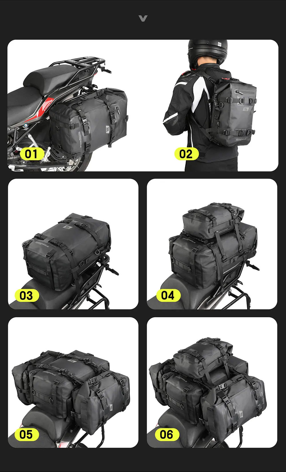 Rhinowalk Motorcycle Travel Bag Waterproof Motorbike Side Bag 30L Motor Saddle Pannier Bag Traveling Bags For Motor Bike