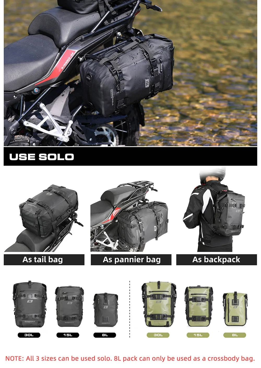 Rhinowalk Motorcycle Travel Bag Waterproof Motorbike Side Bag 30L Motor Saddle Pannier Bag Traveling Bags For Motor Bike