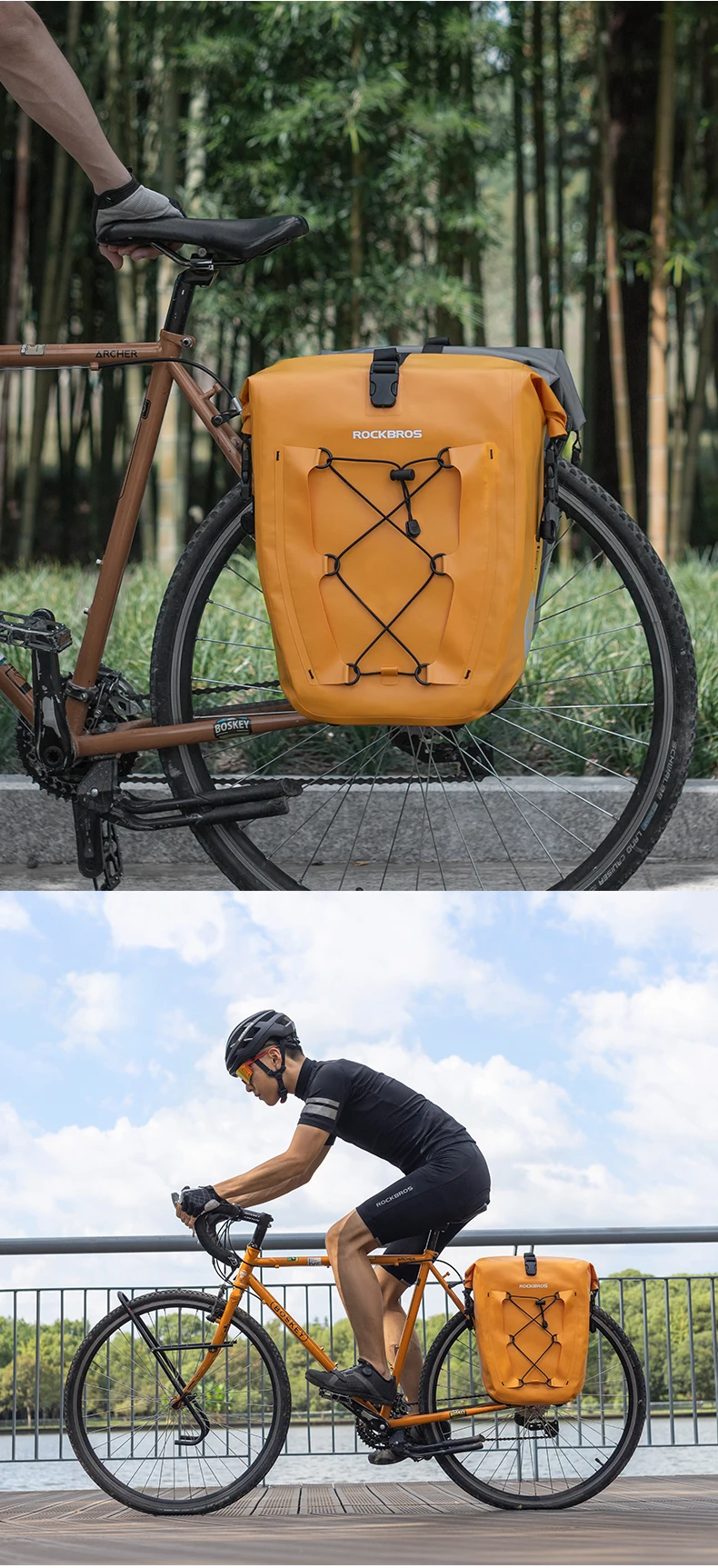 ROCKBROS Waterproof Bike Bag 25L Travel Cycling Bag Basket Bicycle Rear Rack Tail Seat Trunk Bag Bicycle Bag Panniers 1PCS