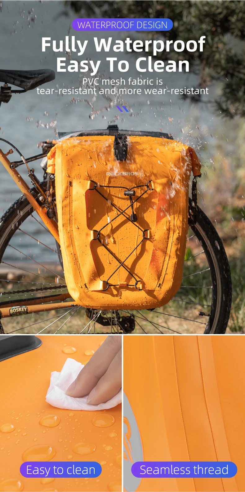 ROCKBROS Waterproof Bike Bag 25L Travel Cycling Bag Basket Bicycle Rear Rack Tail Seat Trunk Bag Bicycle Bag Panniers 1PCS
