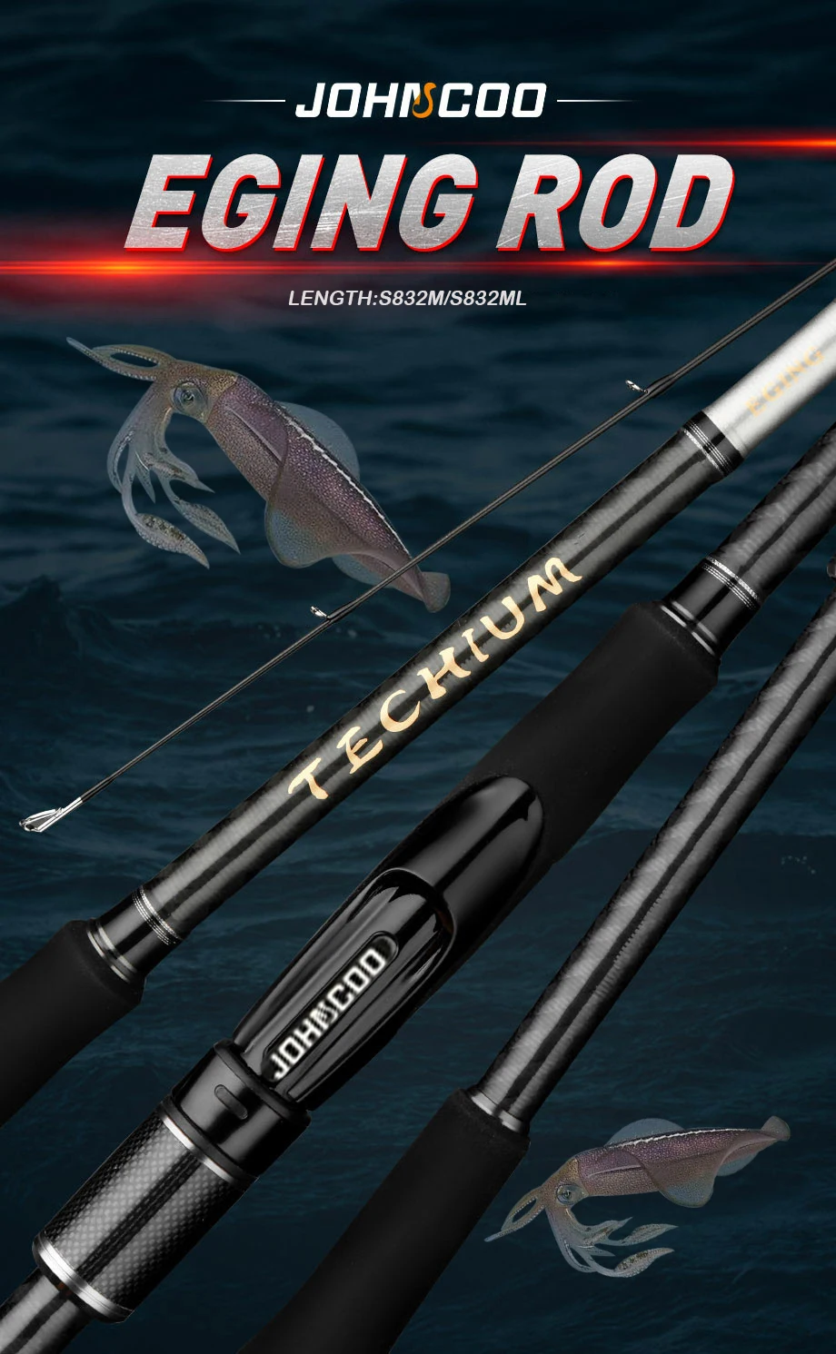 Egi Rod Squid Lure Rod Spinning Rod 832M/ML Pe 0.4-1.0 Squid Size #2-4 Egging fishing rod light weight 95g 100g 40T carbon rod
