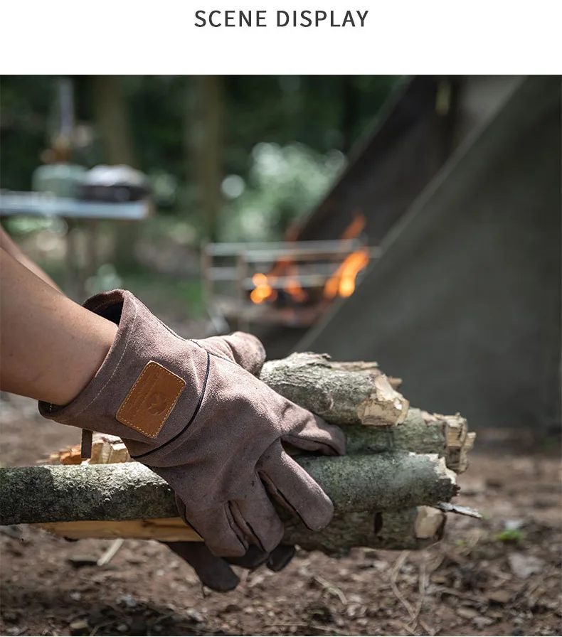 Campingmoon Flame Retardant Heat Insulation Leather High Temperature Outdoor Camping Picnic BBQ Gloves