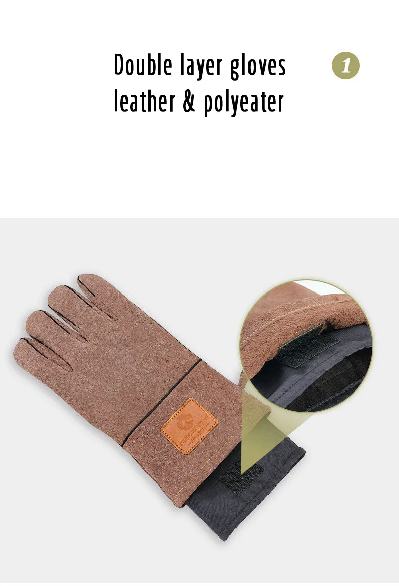 Campingmoon Flame Retardant Heat Insulation Leather High Temperature Outdoor Camping Picnic BBQ Gloves