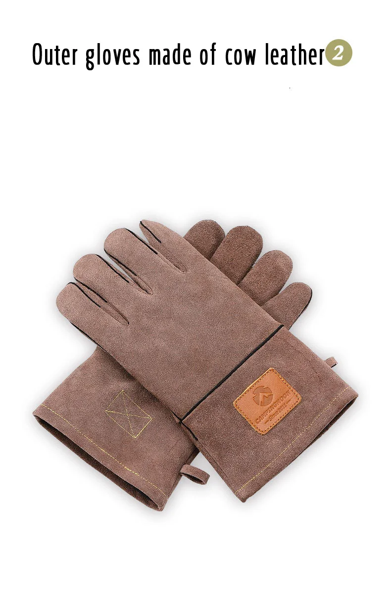 Campingmoon Flame Retardant Heat Insulation Leather High Temperature Outdoor Camping Picnic BBQ Gloves